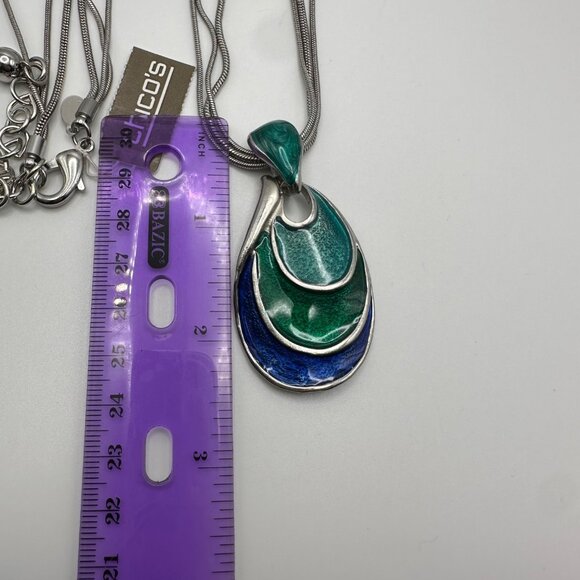 Chico's Necklace NWT Jewlery Statement 22.5" Adjustable Silver Tone Blue Green - Picture 9 of 9